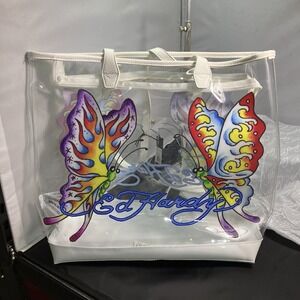 NWT ED HARDY PVC Bag Purple Butterfly Clear Tote Shoulder Bag Beach Summer $159